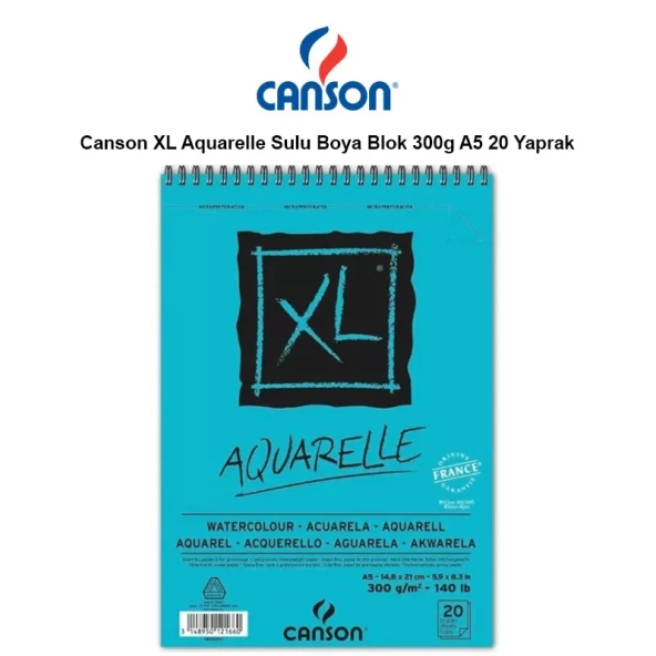 Canson XL Aquarelle Sulu Boya Blok 300g A5 20 Yaprak ürün görseli 1