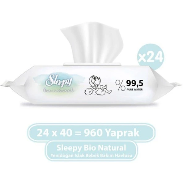 Sleepy Bio Natural Yenidoğan Islak Bebek Bakım Havlusu 24X40 (960 Yaprak) ürün görseli 1