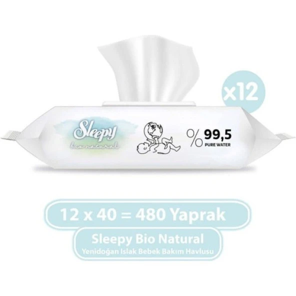 Sleepy Bio Natural Yenidoğan Islak Bebek Bakım Havlusu 12X40 (480 Yaprak) ürün görseli 1