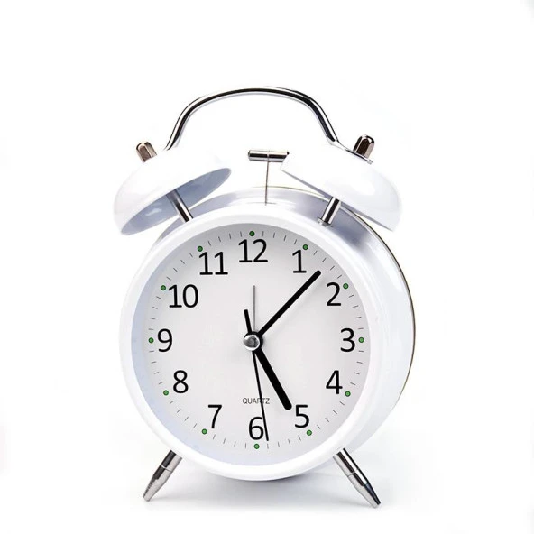 Valkyrie 16cm Büyük Boy Akar Saniyeli Alarm Çalar Saat - Nostaljik Masa Saati Beyaz ürün görseli 1