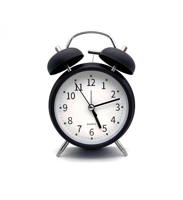 Valkyrie 16cm Büyük Boy Akar Saniyeli Alarm Çalar Saat - Nostaljik Masa Saati Siyah ürün görseli 1
