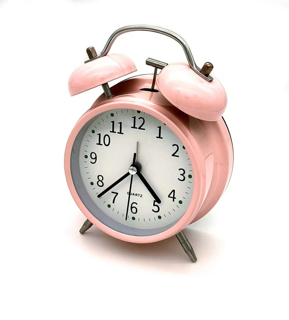 Valkyrie 16cm Büyük Boy Akar Saniyeli Alarm Çalar Saat - Nostaljik Masa Saati Pembe ürün görseli 1