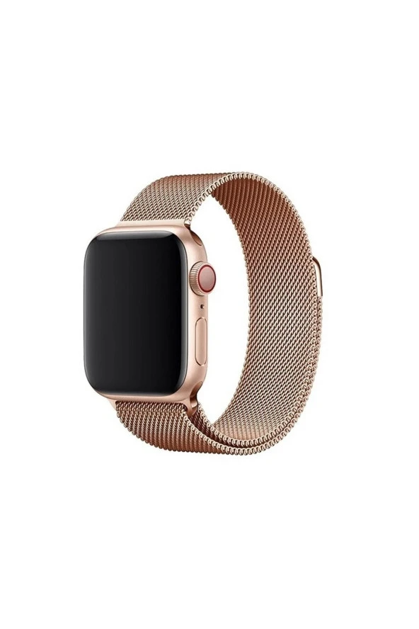 Kordon Apple Watch Metal Kayış Pembe Hasır Örme Saat 42-44-45 ürün görseli 1