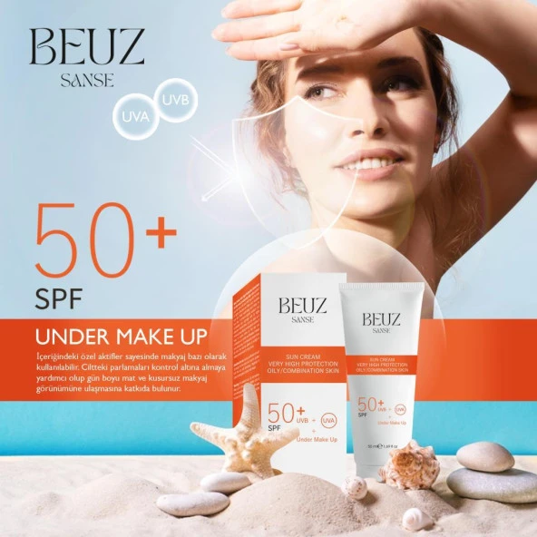 Beuz Sanse Spf50+ Yağlı ve Karma Ciltler İçin Çok Yüksek Korumalı Güneş Kremi & Makyaj Bazı - 50 ml ürün görseli 1