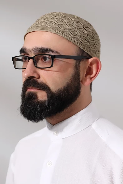 Kabartma Desen Örgülü Platinum Namaz Takkesi Kahverengi ürün görseli 1