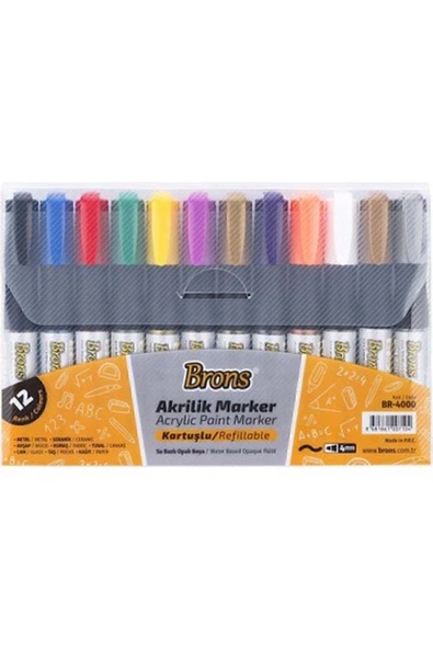 BRONS AKRİLİK MARKER 12 Lİ TAKIM İNCE UÇ - Resim 2