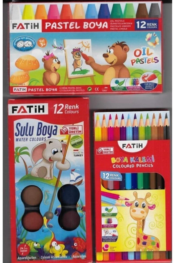 FatihPastel 12^li+sulu Boya 12^li+kuru Boya12^li Set 3 Birarda ürün görseli 1