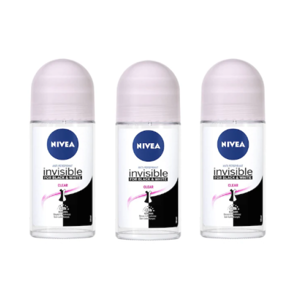 Nivea Black&White Invisible Clear Kadın Roll-On Deodorant 50 ML x 3 ürün görseli 1
