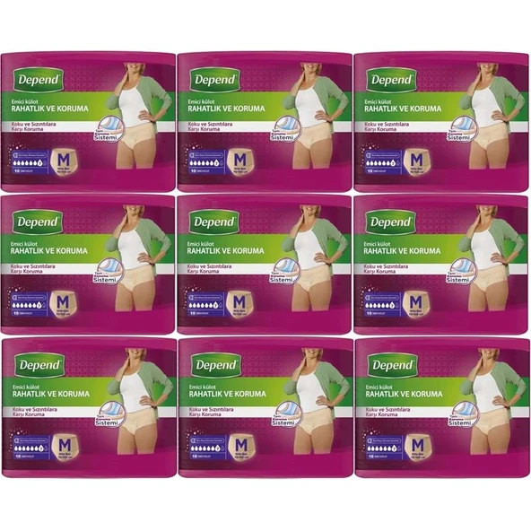 Depend Emici Külot Yetişkin Bezi Medium - Orta Kadın 90 Adet (9PK*10) ürün görseli 1