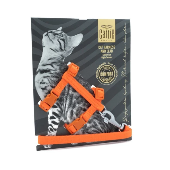 Cattie Kedi Göğüs ve Gezirme Tasması Takım Turuncu 1x25-40 Cm ürün görseli 1