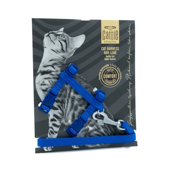 Cattie Kedi Göğüs ve Gezirme Tasması Takım RoyalMavi 1x25-40 Cm ürün görseli 1