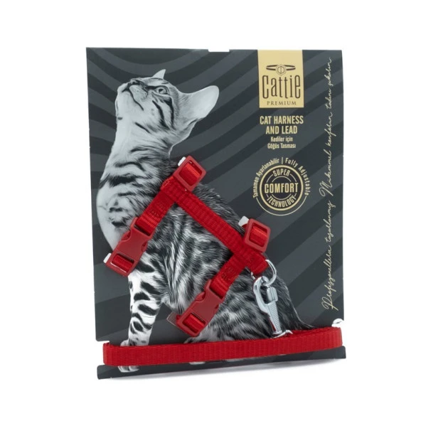 Cattie Kedi Göğüs ve Gezirme Tasması Takım Kırmızı 1x25-40 Cm ürün görseli 1