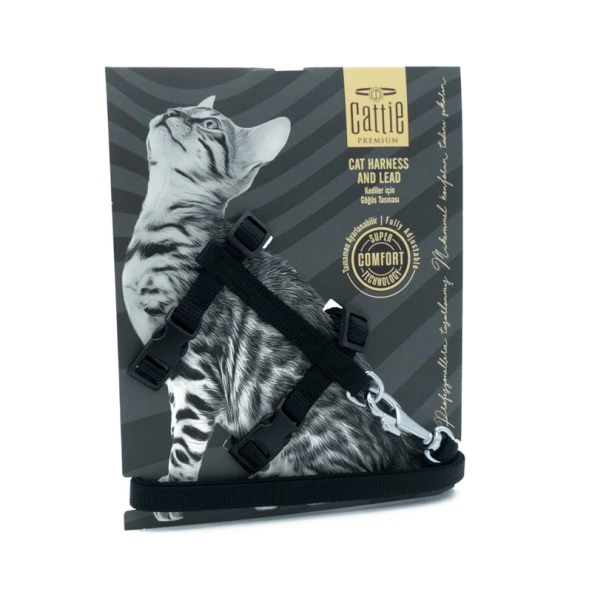 Cattie Kedi Göğüs ve Gezirme Tasması Takım Siyah 1x25-40 Cm ürün görseli 1