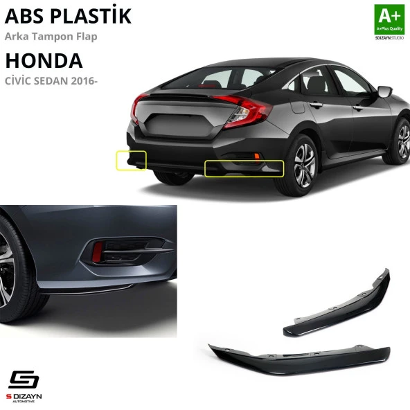 S-Dizayn Honda Civic FC5 ABS Plastik Arka Tampon Flap Parlak Siyah 2016-2021 A+Kalite ürün görseli 1