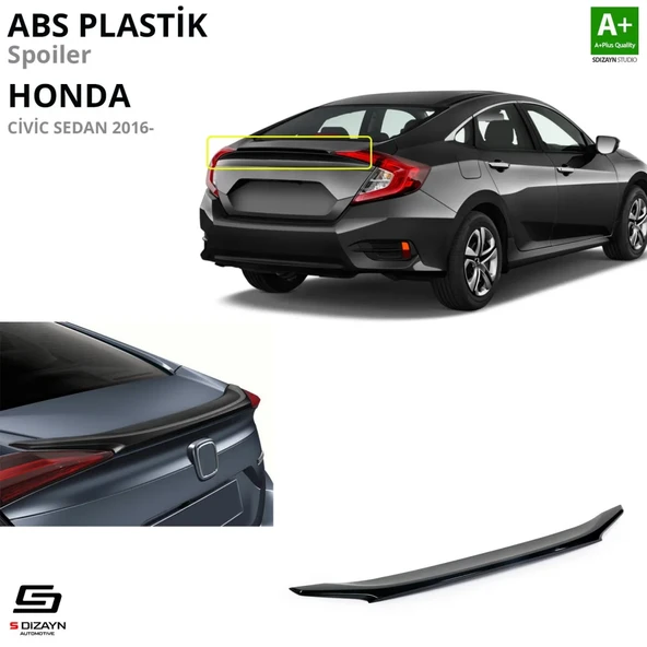 S-Dizayn Honda Civic FC5 ABS Plastik Spoiler Parlak Siyah 2016-2021 A+Kalite ürün görseli 1