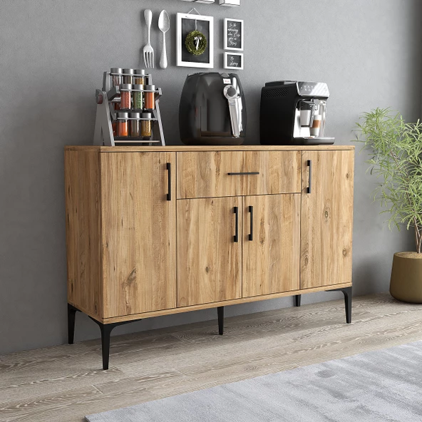 Tanmob MDL0302 Alt Çok Amaçlı Dolap 4 Kapaklı Çekmeceli Mutfak Dolabı Çam ürün görseli 1