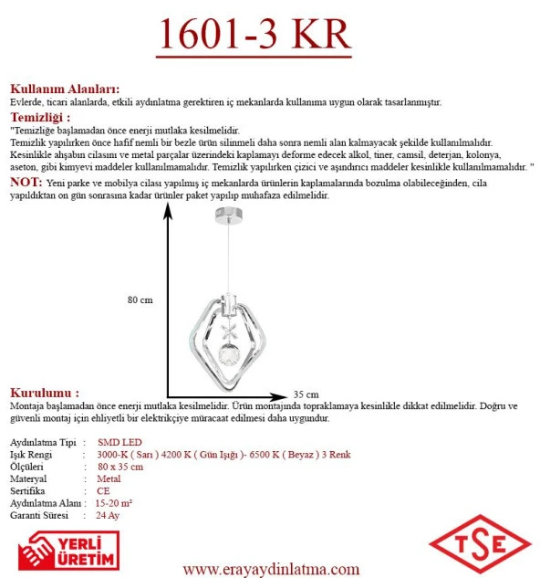 Eray Aydınlatma 1601-3 Krom Led Avize - Resim 3