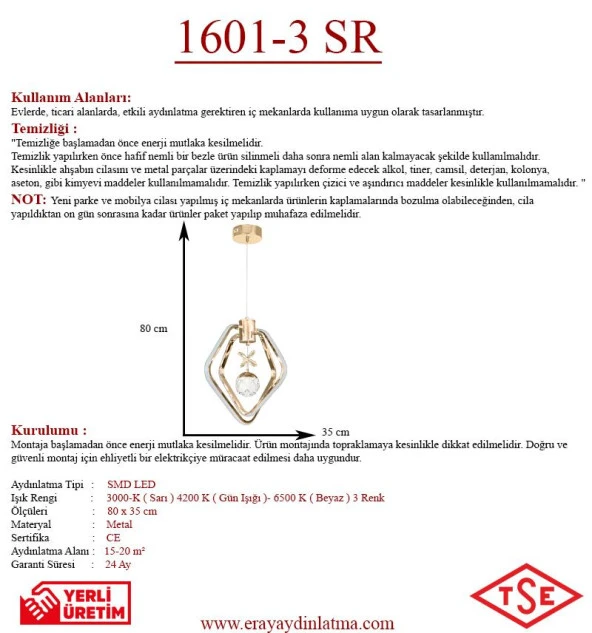 Eray Aydınlatma 1601-3 Led Gold Avize - Resim 3