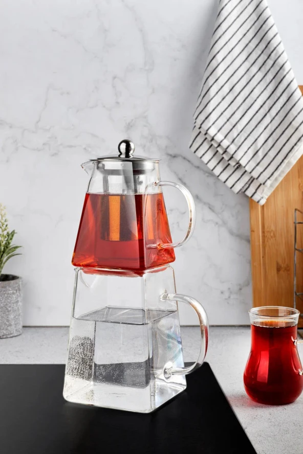 Krdhome kare cam çaydanlık takımı - çaydanlık seti 1450 ml. ürün görseli 1