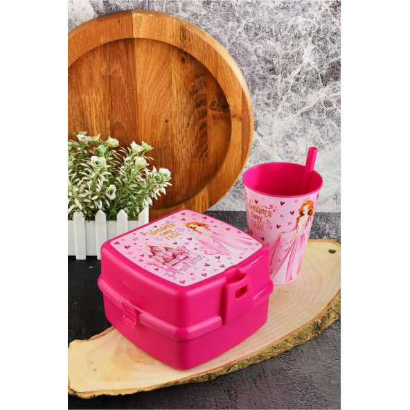 İki Katlı Beslenme Kutusu+Pipetli Bardak 400 ml. ürün görseli 1