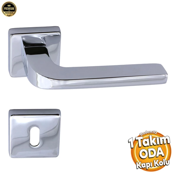 Tog Krom Oda Kapı Kolu Kare Rozetli Sürgülü ve Çelik Kapı Kulpu Uyumlu Sağa ve Sola Uygun Kolları ürün görseli 1