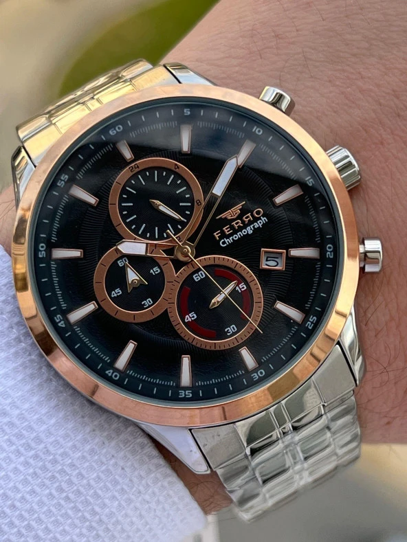 Ferro Çelik Kordon İç Fonksiyonları Aktif Chronograph 30 Mt Su Geçirmez Erkek Kol Saat EFM31377-E2 ürün görseli 1