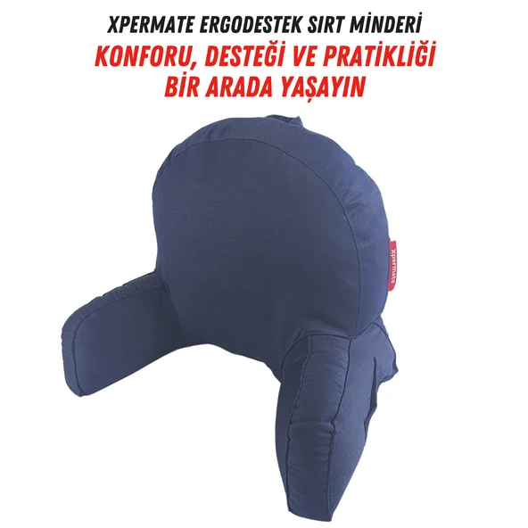 XPERMATE Kolçaklı Okuma Yastığı Sırt Minderi TV İzleme Yastığı Bel Destek Ergonomik Fermuarlı Yastık Lacivert ürün görseli 1