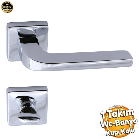 Tog Krom Renk Wc Banyo Kapı Kolu Kare Rozetli Kapı Kolları Sağa ve Sola Uygun Kulpu ürün görseli 1