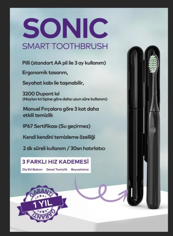 Sonic Smart Pilli Diş Fırçası Siyah - Resim 4