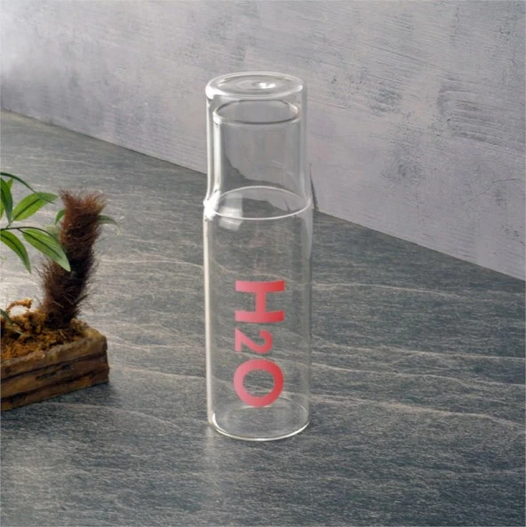 başucu bardaklı sürahi - cam başucu sürahisi 600 ml. pembe ürün görseli 1