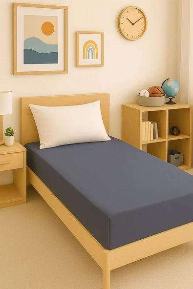 80 x 200 + 30 cm Düz Pamuklu Tek Kişilik Lastikli Fitted Penye Çarşaf ürün görseli 1