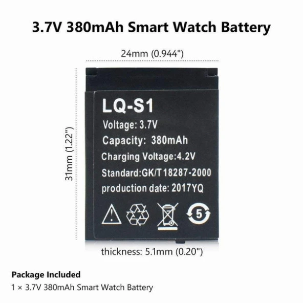 Day LQ-01 A1 Akıllı Saat Batarya - Pil 4.2 v 380mah LQ01000000405 ürün görseli 1