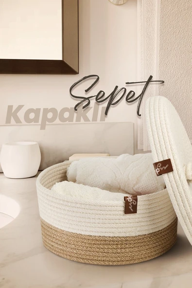 Jasper Jüt İp Hasır Özel Tasarım Çok Amaçlı Düzenleyici Kapaklı Sepet Organizer ürün görseli 1