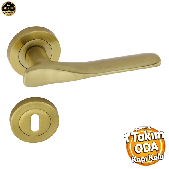 Royal Titanyum Gold Oda Kapı Kolu Daire Rozetli Sürgülü ve Çelik Kapı Kulpu Uyumlu Sağ Sol Kolları ürün görseli 1