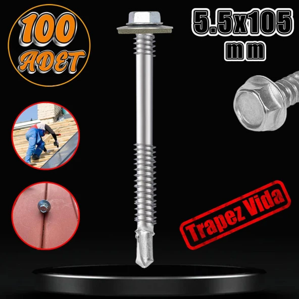 Trapez Çatı Vidası 5.5x105 mm Paket 100 ADET Matkap Uçlu Sac Akıllı Vida Çatı Panel Metal Ağaç Vidası ürün görseli 1