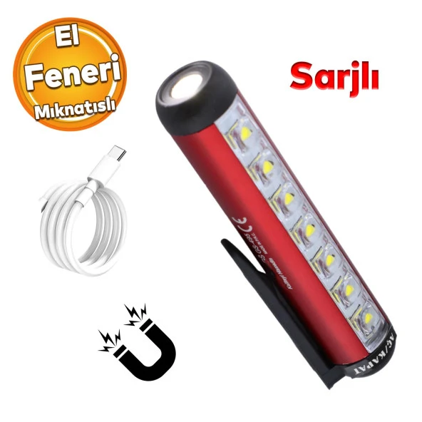 Beyaz Işık 5 W Led Mıknatıslı Sağlam El Feneri Şarjlı Işıldak Kamp Lambası Gece Aydınlatma ürün görseli 1