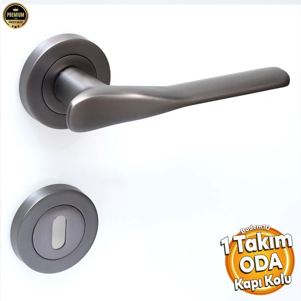 Royal Füme Oda Kapı Kolu Sürgülü ve Çelik Kapı Kulpu Uyumlu Sağa ve Sola Uygun Kolları Daire Rozetli ürün görseli 1