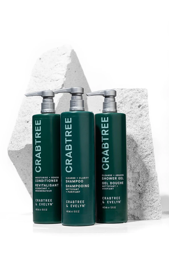Crabtree & Evelyn Cleanse + Clarify Shampoo 443 ml + Conditioner 443 ml + Shower Gel 443 ml ürün görseli 1