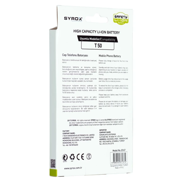 Syrox Turkcell T50 Batarya B167 - Resim 3