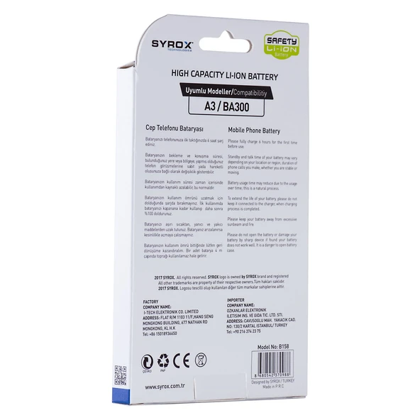 Syrox Samsung Galaxy A3 / BA300 Batarya B158 - Resim 3