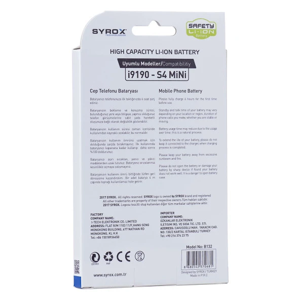Syrox Samsung S4 Mini / i9190 Batarya B132 - Resim 3