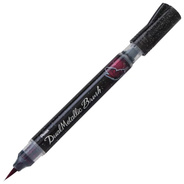 Pentel Sıvı Metalik Mürekkepli Pompalı Fırça Uçlu Kalem Siyah Kırmızı ürün görseli 1