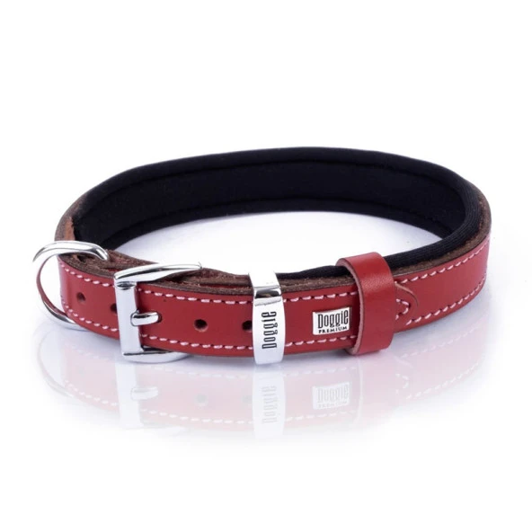 Doggie Konfor Kemik Desenli Deri Köpek Boyun Tasması Kırmızı 2x30-35 Cm Medium ürün görseli 1