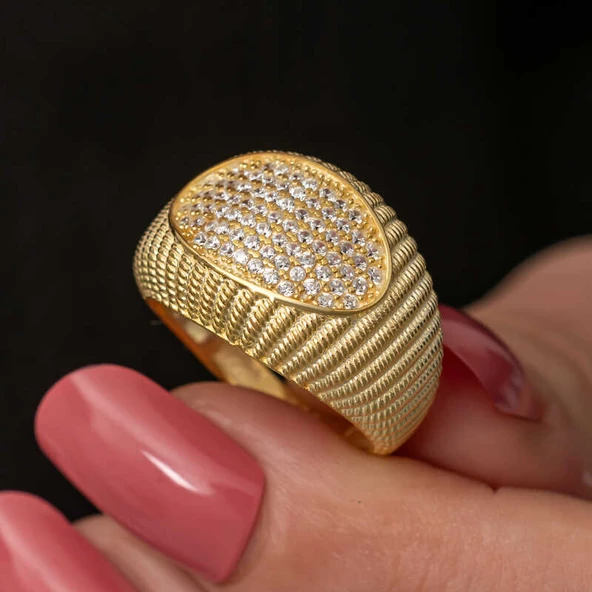 Gümüş Gold Zirkon Taşlı Kadın Yüzük ürün görseli 1