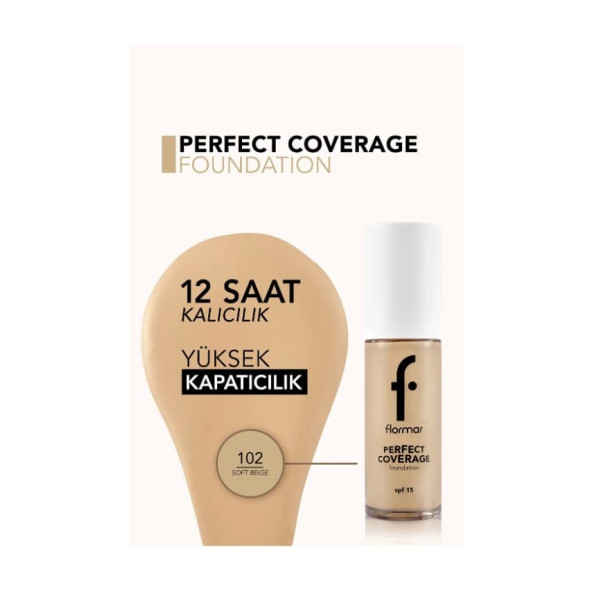 Flormar Perfect Coverage Foundation Fondöten 102 Soft Beige - Resim 5
