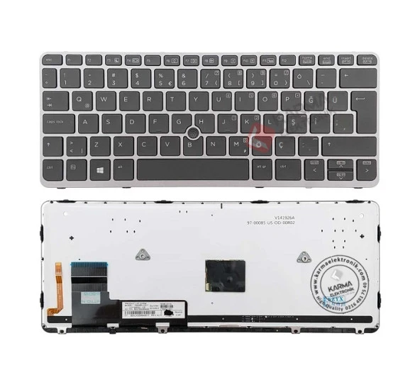 Hp Elitebook 820 G1 820 G2 Notebook Klavyesi, Siyah TR - Işıklı (Gri Çerçeveli) ürün görseli 1
