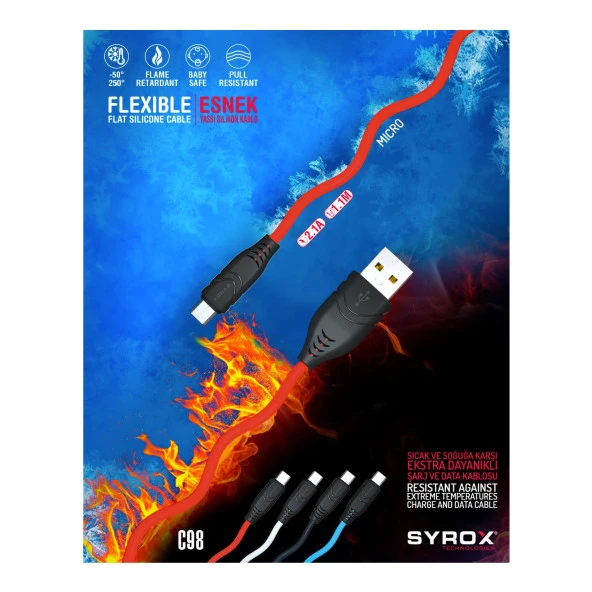 Syrox 2.1A Micro Flexible Silikon Şarj & Data Kablo 1.1M C98 - Resim 5