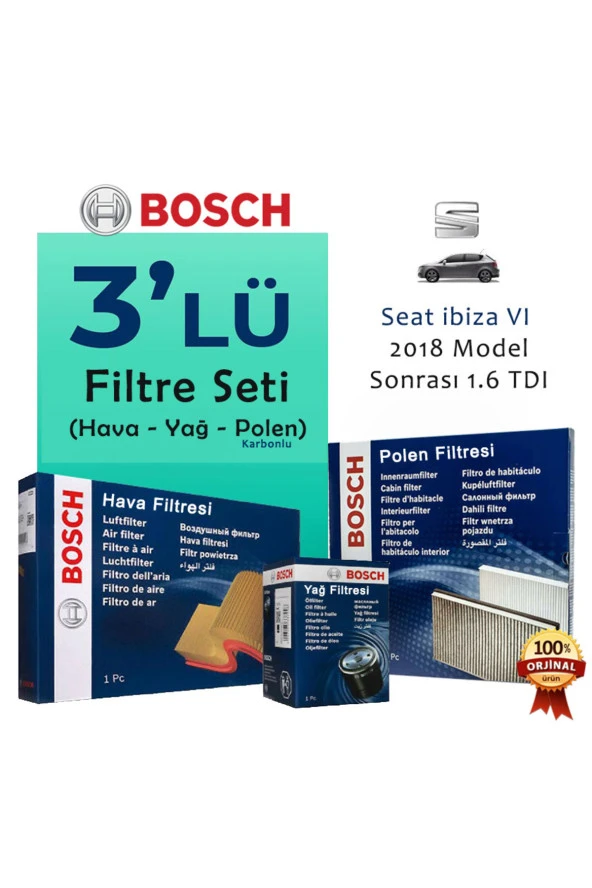 SEAT IBIZA 1.6 TDI - Periyodik Bakım Filtre Seti - (Orijinal Bosch ) - (2018-MODEL VE SONRASI.) ürün görseli 1