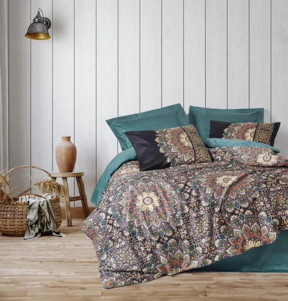 Cotton Box Çift Kişilik Saten Nevresim Takımı Ornate Petrol ürün görseli 1