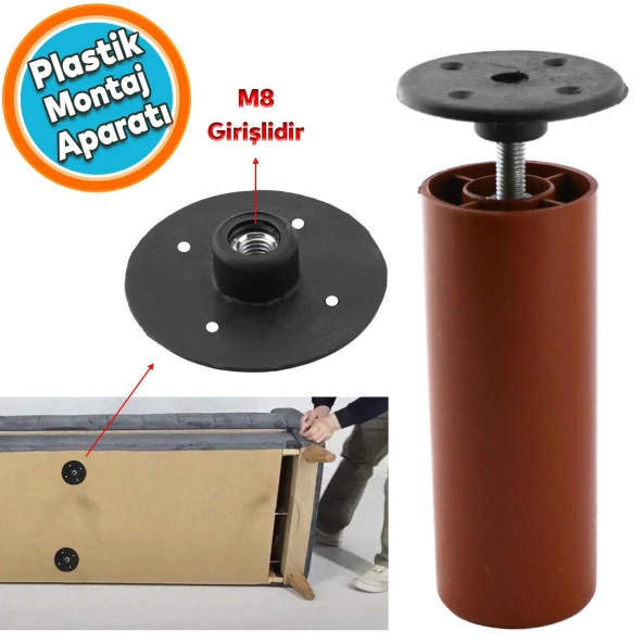 Mobilya Kanepe Masa Baza Sehpa Montaj Ayağı Yuvarlak Plastik Bağlantı Aparatı M8 Civatalı Tabanı 1 ADET ürün görseli 1